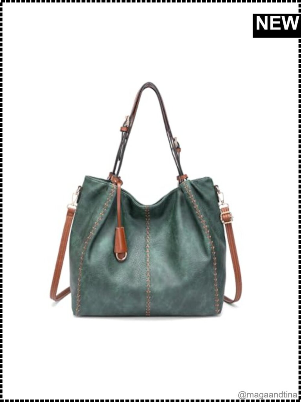 Vintage PU Leather Hobo Shoulder Bag Rivet Bucket Tote Crossbody Purse